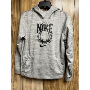 Nike Dri-Fit Boys Pullover Fleece Youth Athletic Hoodie Gray Black Graphic XL
